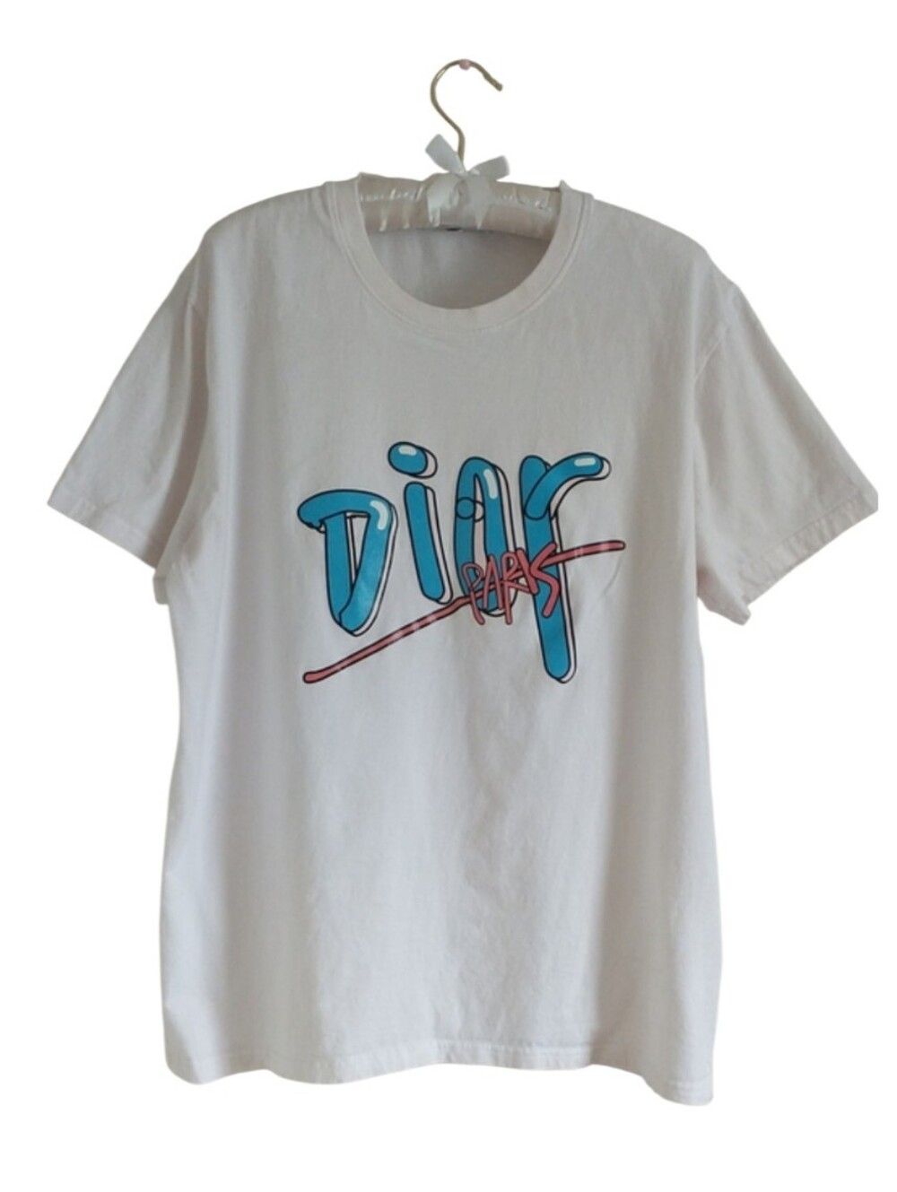 Dior White Women's Tee with Silver Label. Short Sleeve. SIZE 4XL